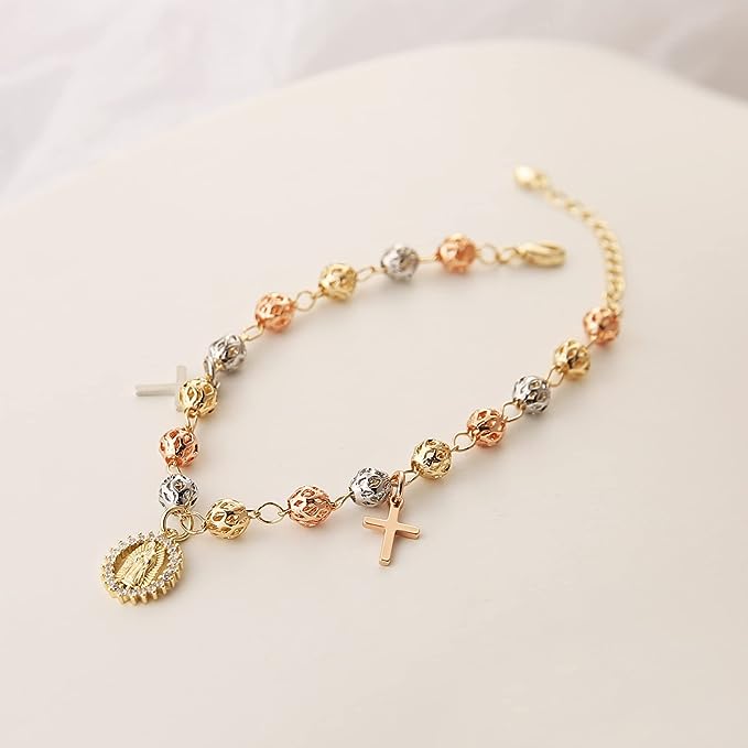 Mary Rosary Bead Cross Bracelet